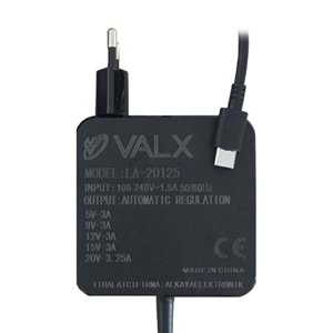 Notebook Adaptör Type-C Otomatik Voltaj 5V/9V/12V/15V/20V 3A Valx LA-20125