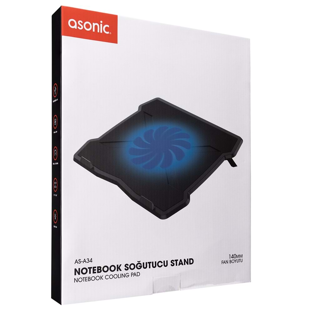 Notebook Soğutucu 140 MM Fanlı Ledli Standlı Asonic AS-A34